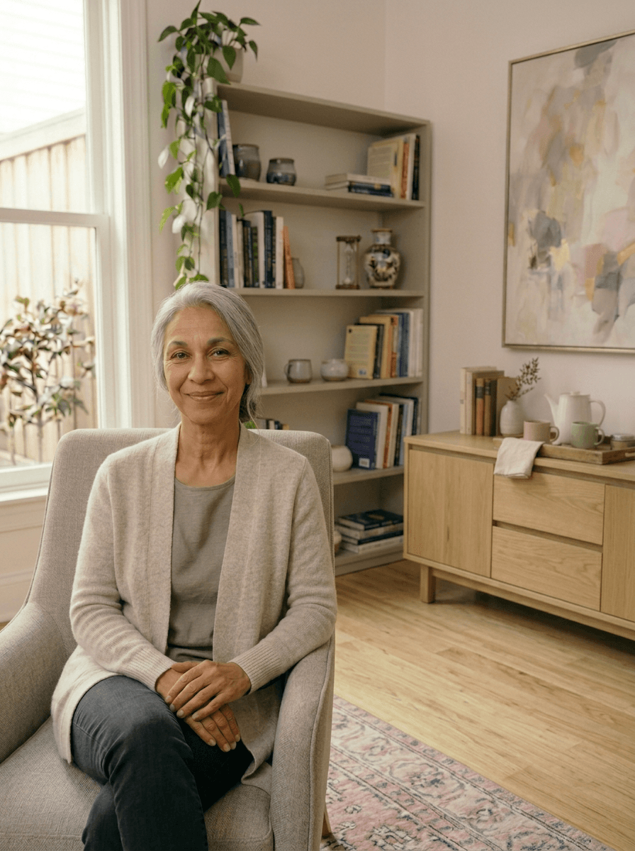 Claire Whitfield in her therapy office
