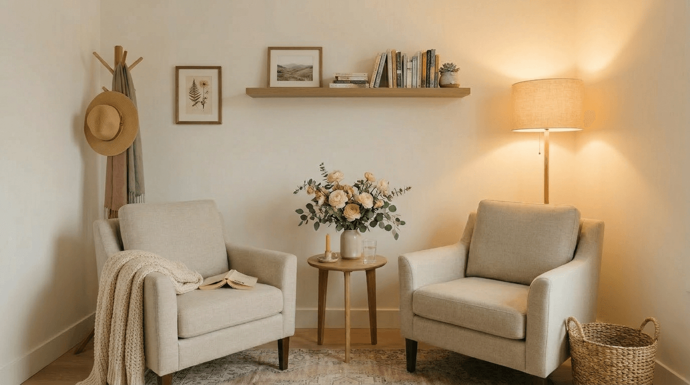 The waiting area at Claire Whitfield Therapy